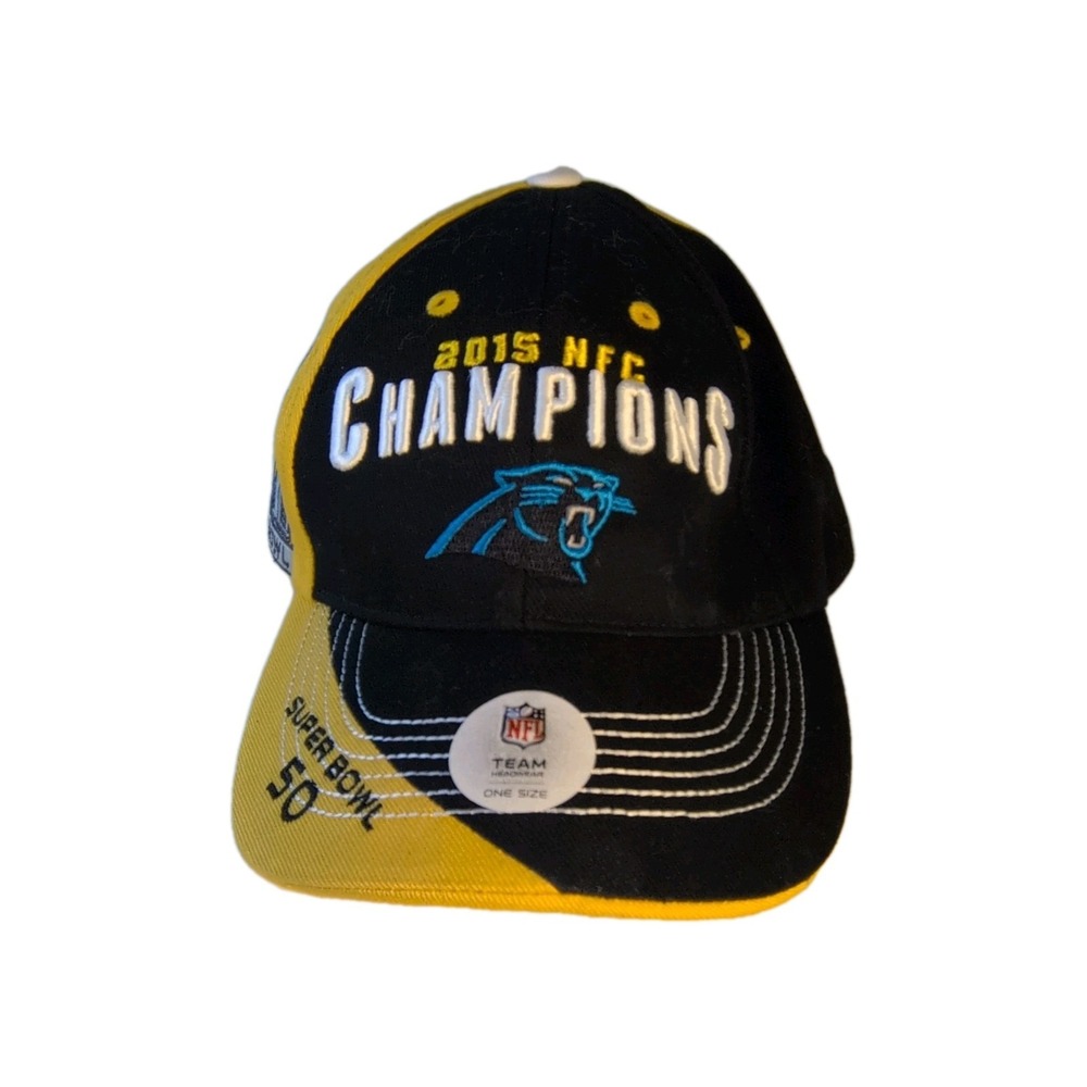 NFL Team Apparel Carolina Panthers Super Bowl 50 Cap Black Yellow One Size